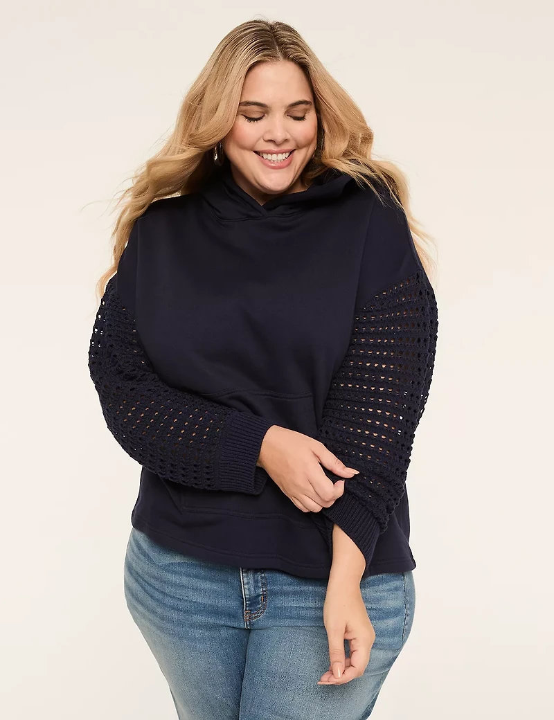 Crochet-Sleeve Hoodie Sweatshirt