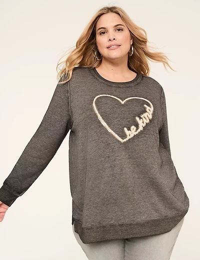 Chenille & Sequin Be Kind Heart Graphic Sweatshirt