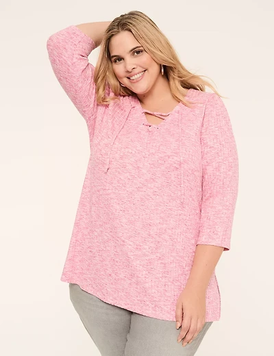 3/4-Sleeve V-Neck Lace-Up Top