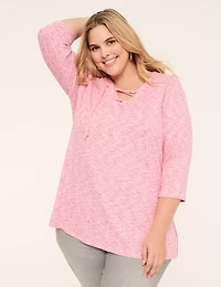 3/4-Sleeve V-Neck Lace-Up Top