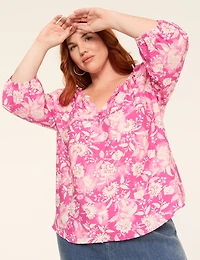 3/4-Sleeve Popover Blouse