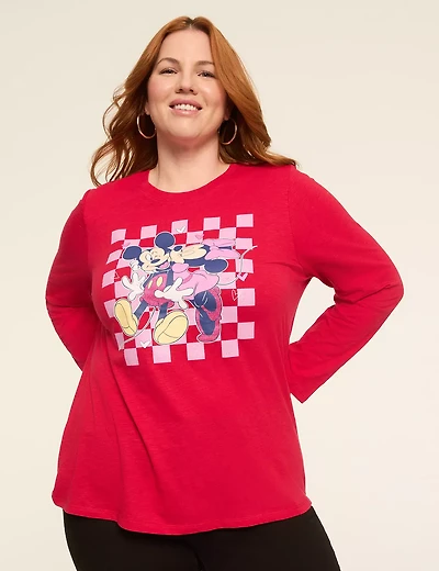 Glitter Mickey & Minnie Kiss Long-Sleeve Graphic Tee