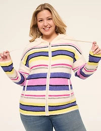 Zip-Front Striped Hoodie Cardigan
