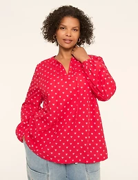 Heart-Print Tie-Neck Popover Blouse