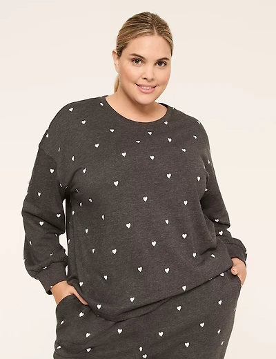 LIVI French Terry Heart Print Crew-Neck Sweatshirt