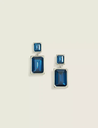 Blue Rectangle Drop Earrings