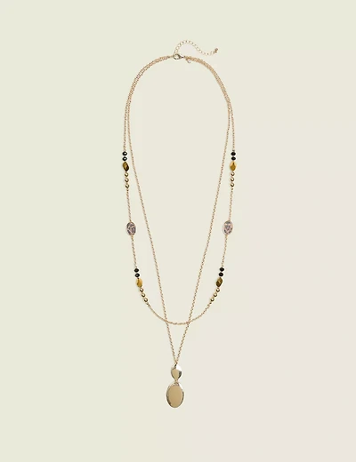 Cheetah Print Multi Row Pendant Nec