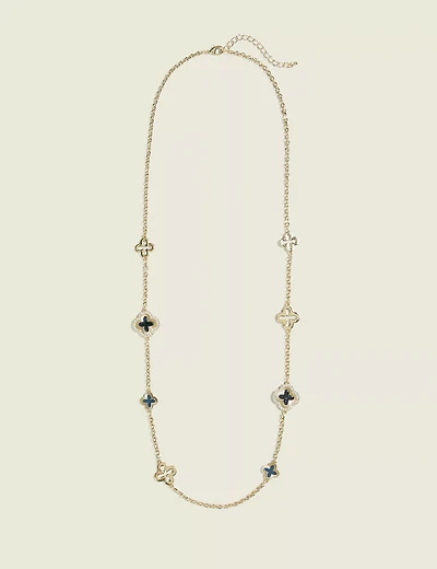 Blue Clover & Pave Long Necklace