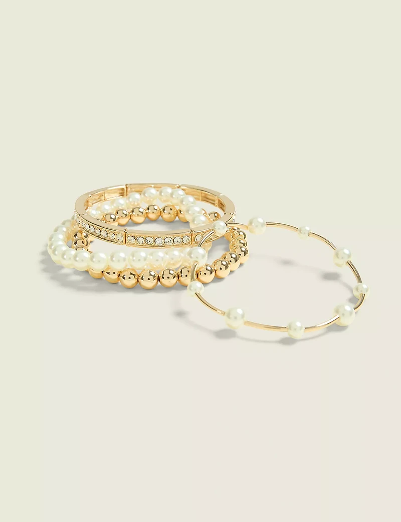 Goldtone & Pearlized Stretch Bracelets