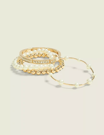 Goldtone & Pearlized Stretch Bracelets