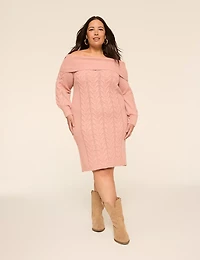 Off-The-Shoulder Cable Knit Sweater Dress