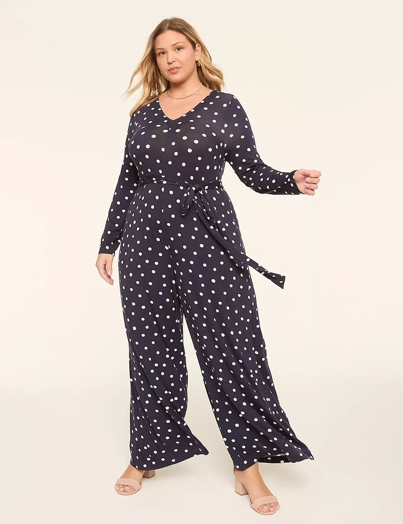 Long-Sleeve Wide Leg Jersey Jumpsuit