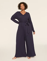 Long-Sleeve Wide Leg Ribbed Jumpsuit