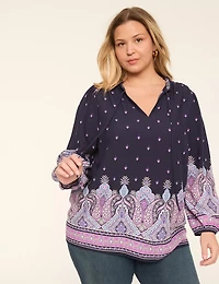 Ruffle Tie-Neck Popover Blouse