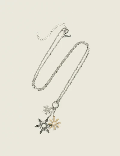 Mixed Metal Snowflake Pendant Necklace