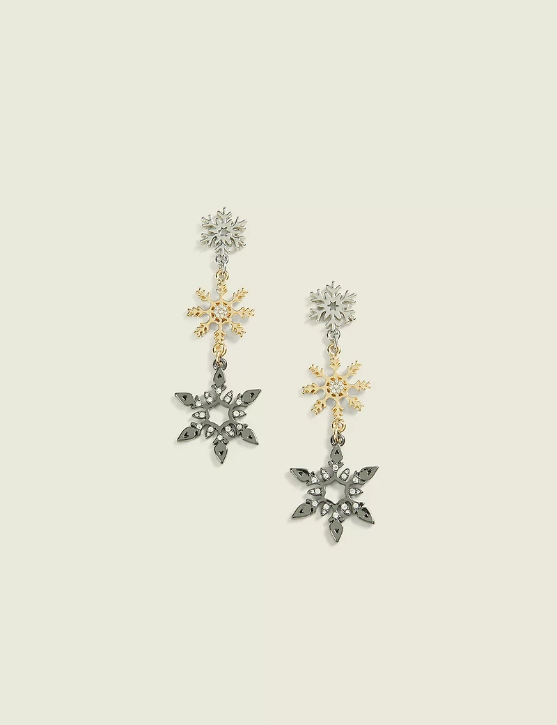 Mixed Metal Snowflake Drop Earrings