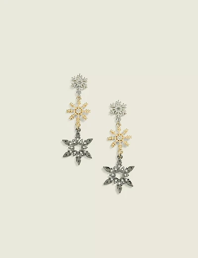 Mixed Metal Snowflake Drop Earrings