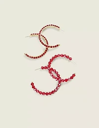 Red Pave & Beaded Hoop Earring 2-Pack