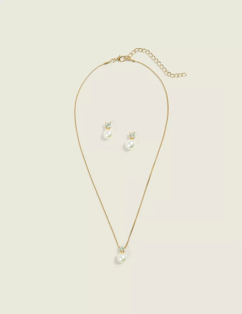 Pearl & Stone Necklace & Earring Se