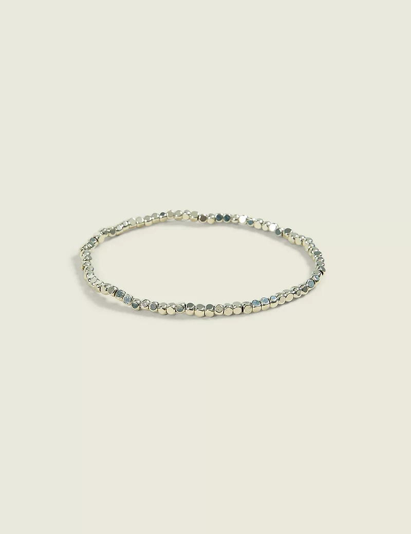 Silvertone Metal Bead-Detail Stretch Bracelet