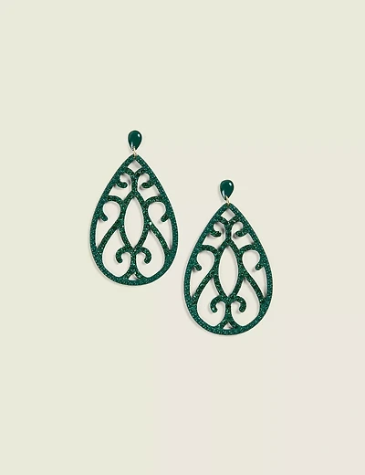 Green Filigree Pave Drop Earrings