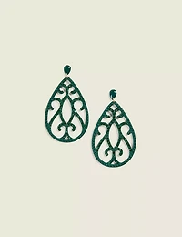 Green Filigree Pave Drop Earrings