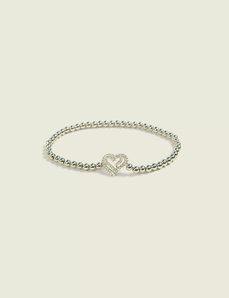 Silvertone Metal Heart Charm Stretch Bracelet