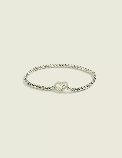 Silvertone Metal Heart Charm Stretch Bracelet