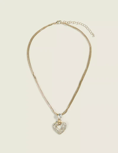 Pave Heart Single Row Necklace