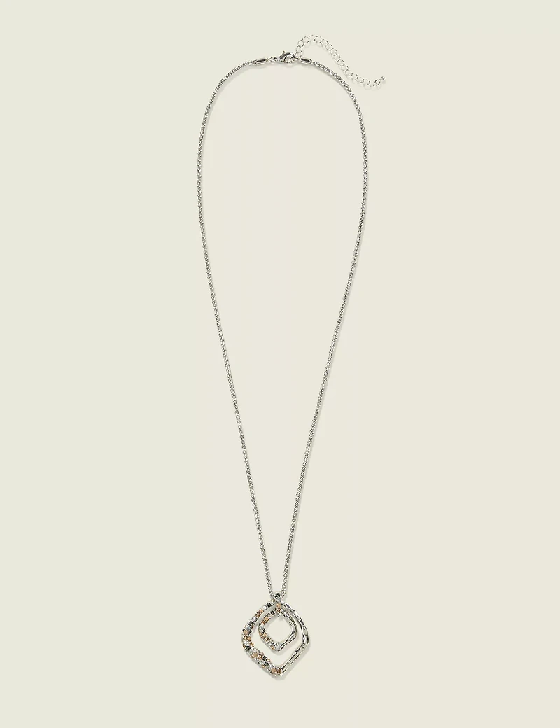 Silvertone Neutral Pave Pendant Necklace