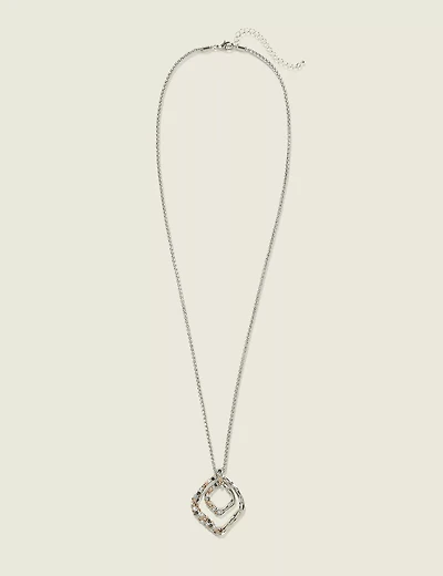 Silvertone Neutral Pave Pendant Necklace
