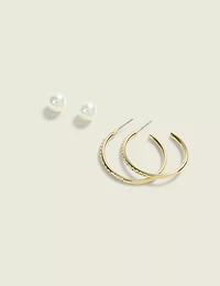 Gold Pearl & Hoop Earring Set
