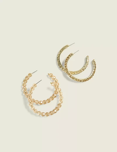 Neutral & Pave Bead Hoop Earring 2-Pack