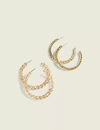 Neutral & Pave Bead Hoop Earring 2-Pack