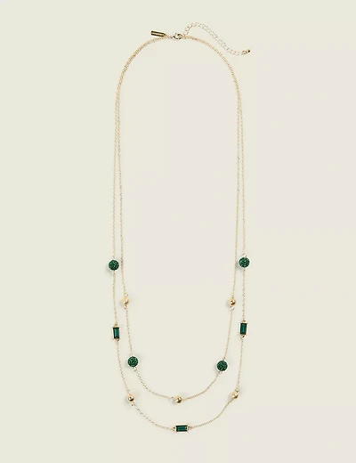 Green Fireball Multi-Row Necklace