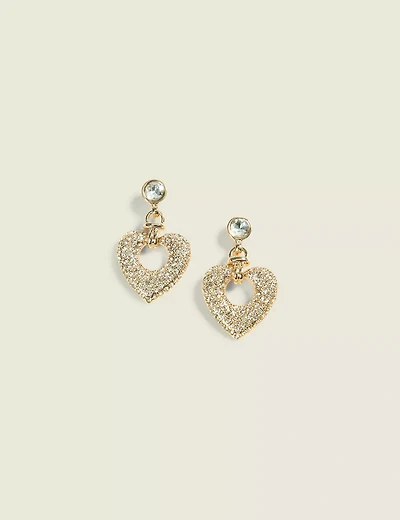 Pave Heart Drop Earrings