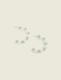 Silver Fireball & Pearl Hoop Earrin