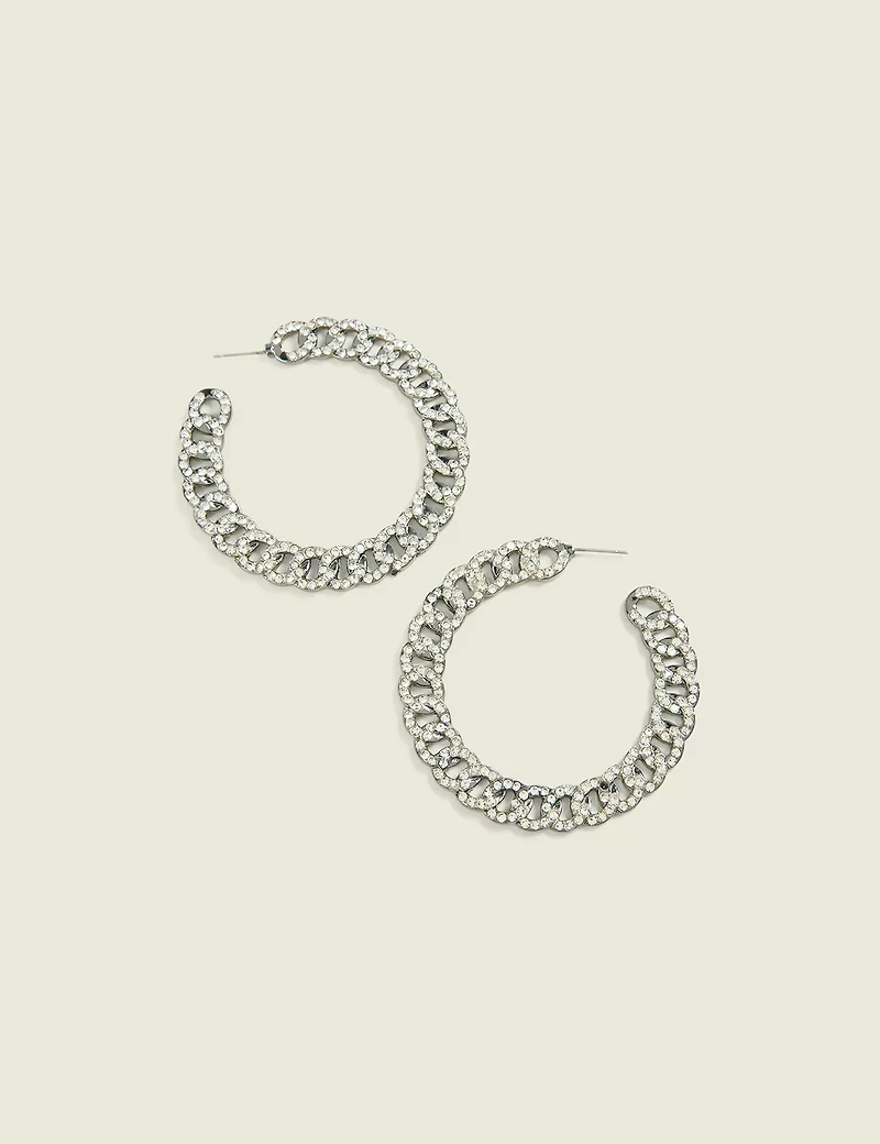 Silver Chain Hoop Earrings