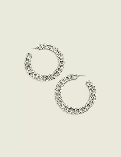 Silver Chain Hoop Earrings