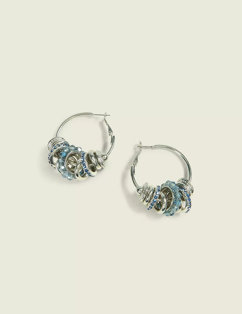 Blue & Silvertone Hoop Earrings