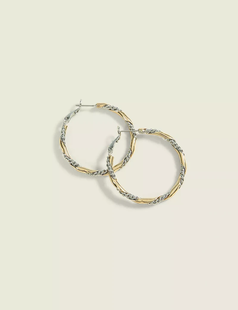Mixed Metal Twisted Hoop Earring