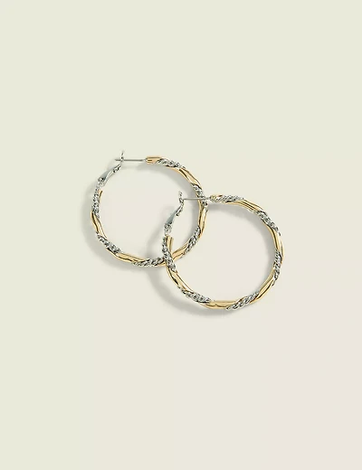 Mixed Metal Twisted Hoop Earring