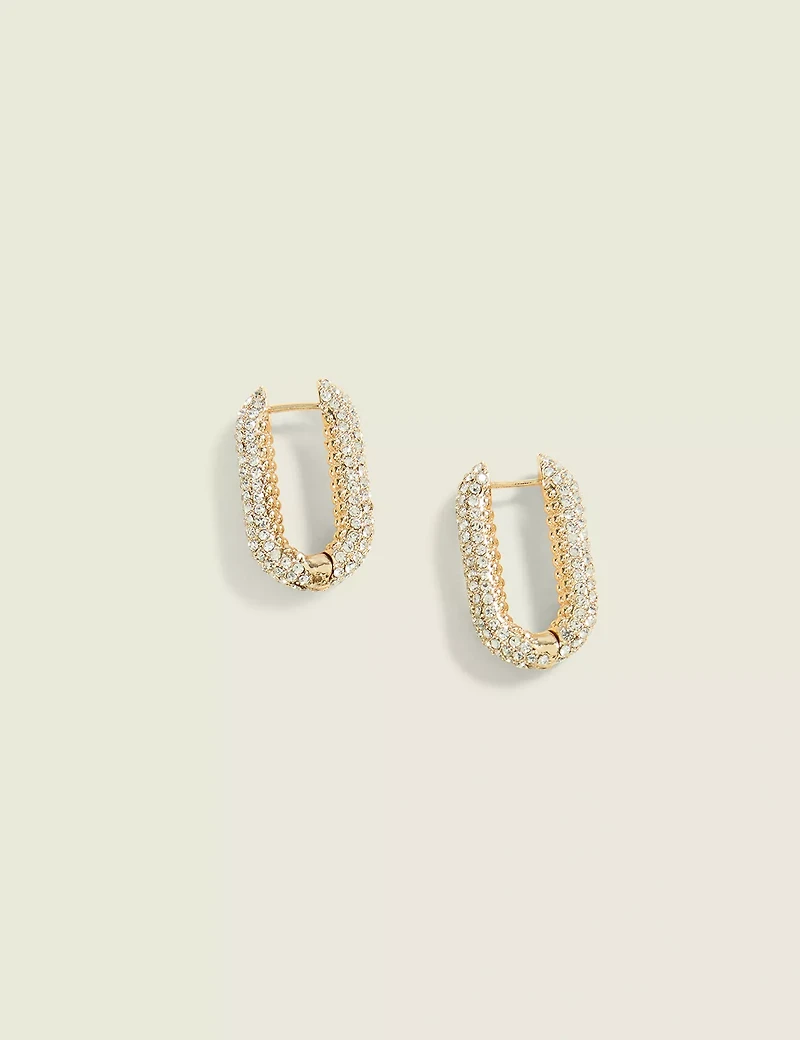 Gold Pave Oval Hoop Earring
