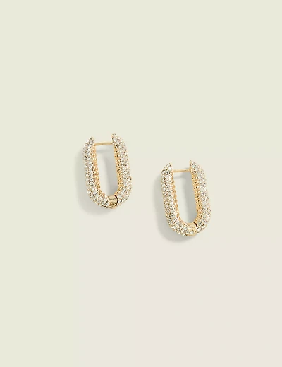 Gold Pave Oval Hoop Earring