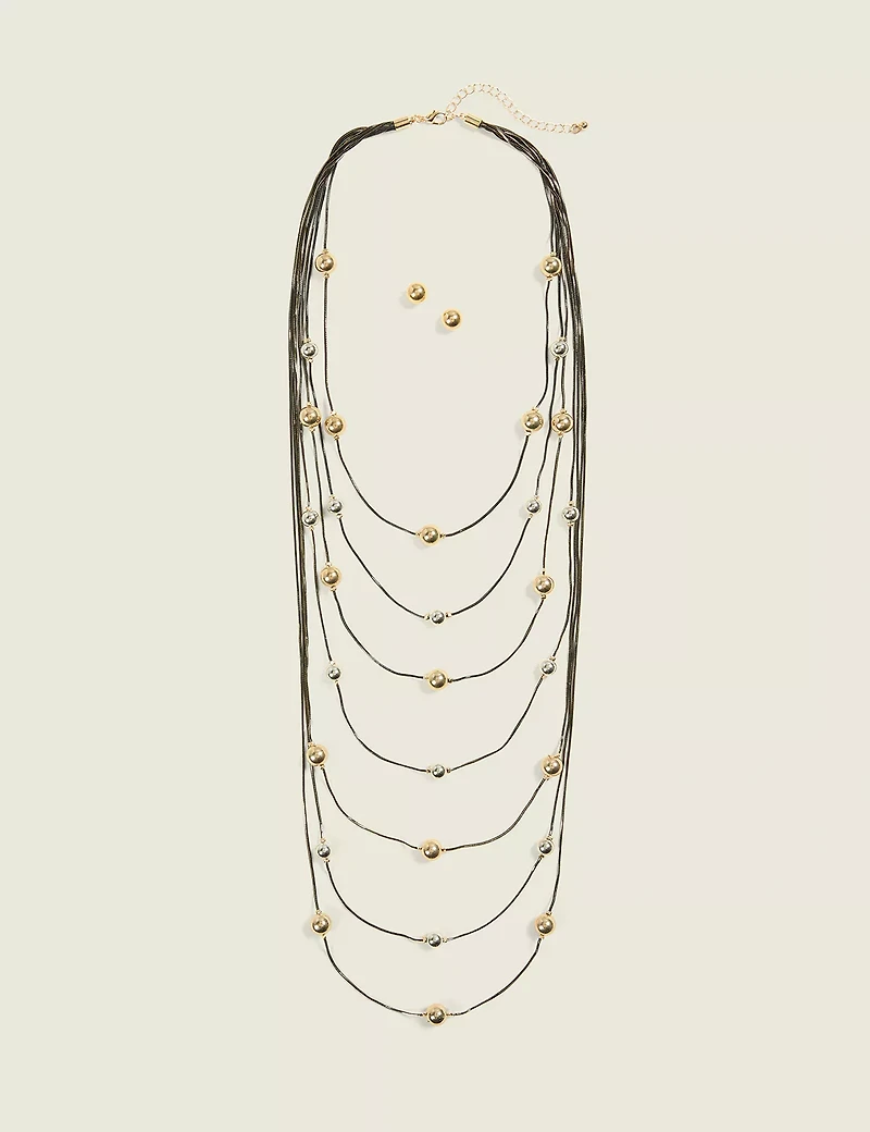 Chocolate Multi Row Necklace & Earr