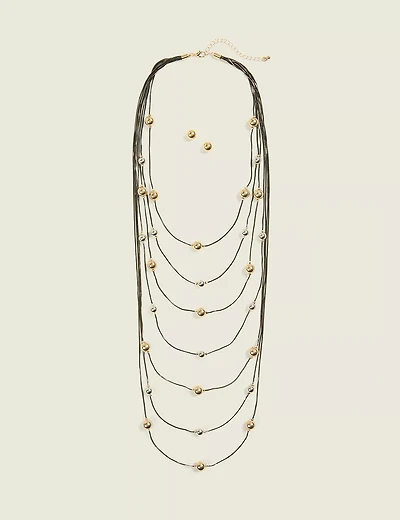 Chocolate Multi Row Necklace & Earr