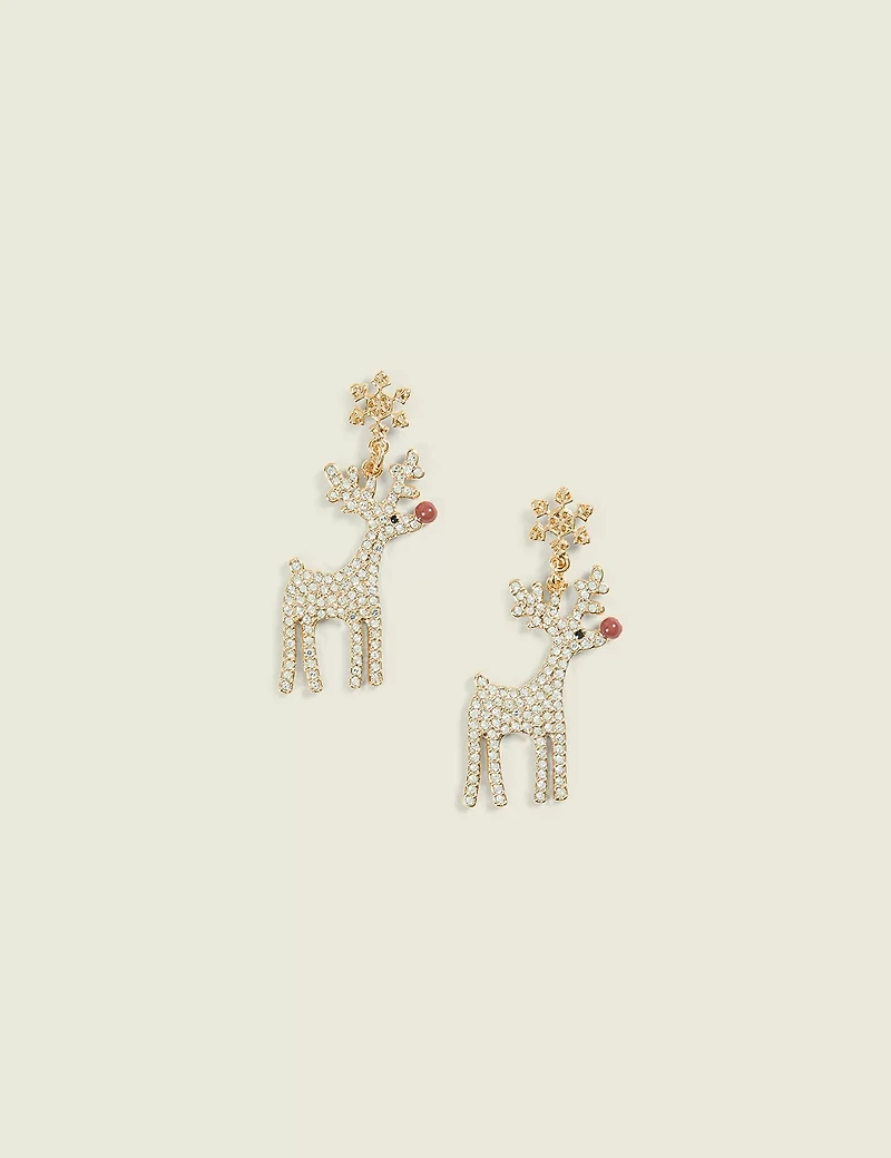 Pave Reindeer Drop Earrings