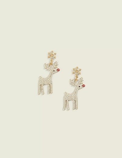 Pave Reindeer Drop Earrings