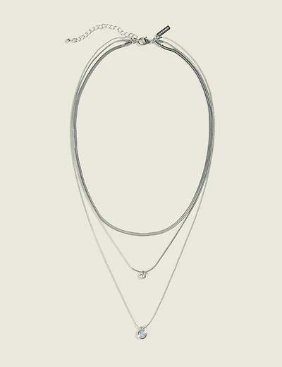 Silver Snake Chain Multi Row Neckla