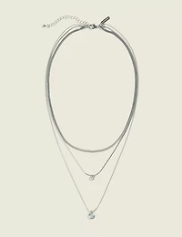 Silver Snake Chain Multi Row Neckla